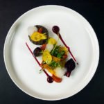 Rocket salad with sea urchin and botarga, beetroot in different textures  